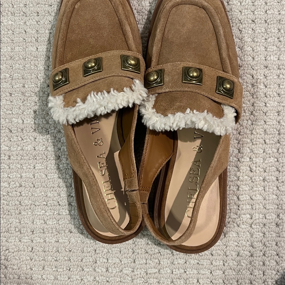 New Chelsea & Violet Lundin Suede Slingback Flats brown 7.5 - Picture 2 of 5